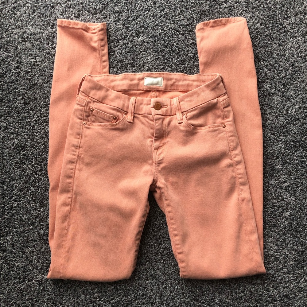 MOTHER ‘The Looker Pop!’ peach denim skinnies